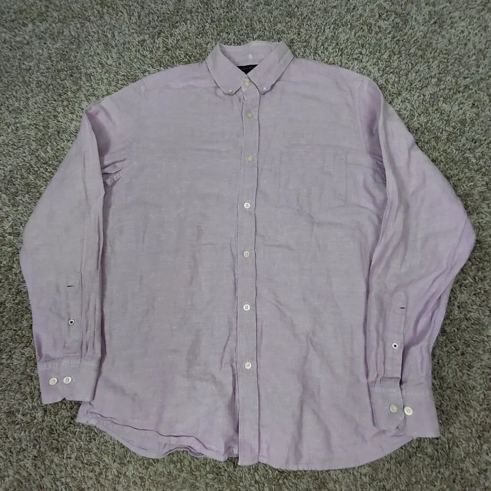 Banana Republic Linen Blend Button Down Shirt Mens Large Light Purple L/S